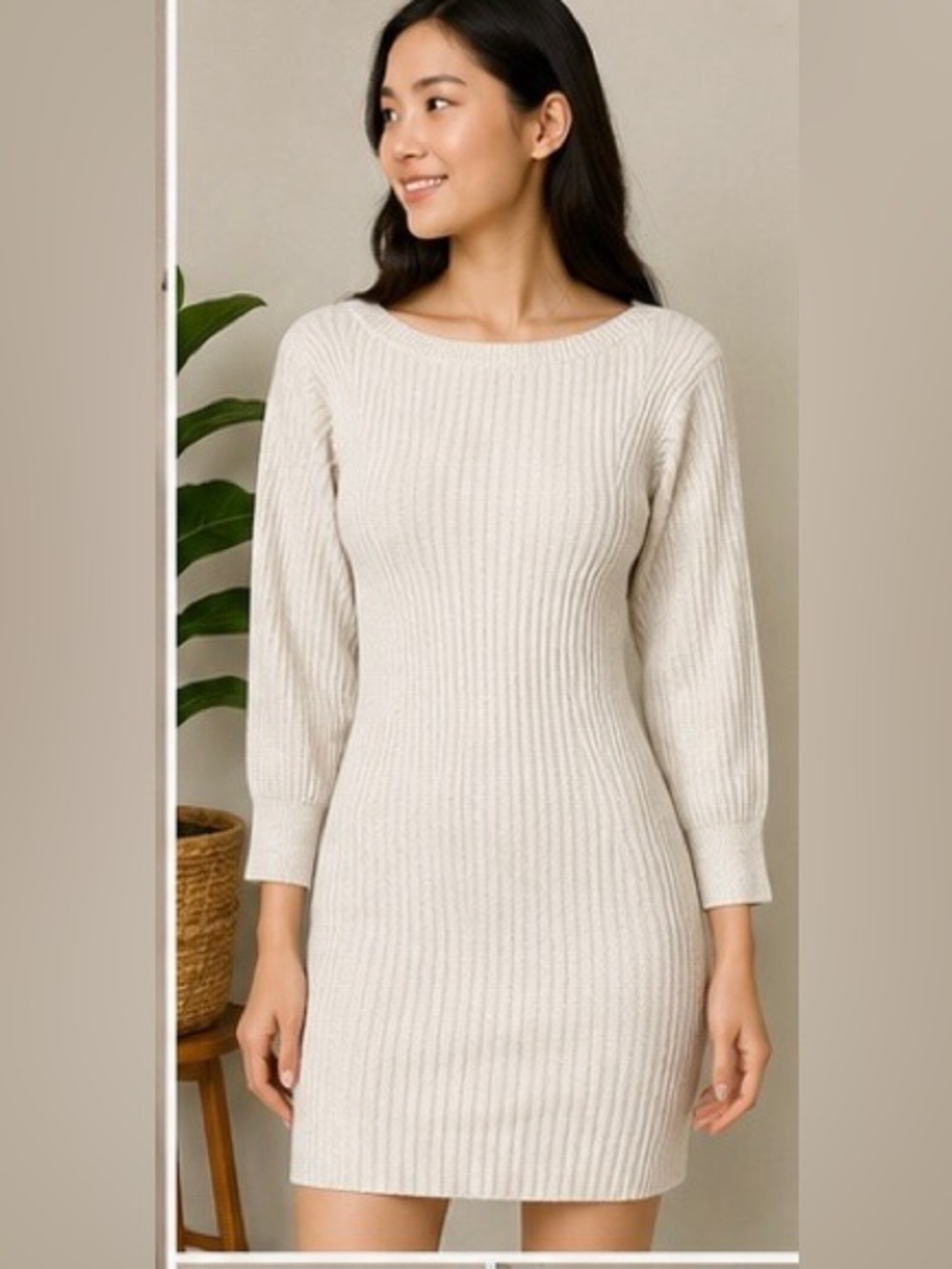 H&M Cream Long Sleeve Knit Dress